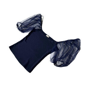 Intimately Free People Sheer Puffy Sleeve Top Size XS Navy Blue Cami Sold Out